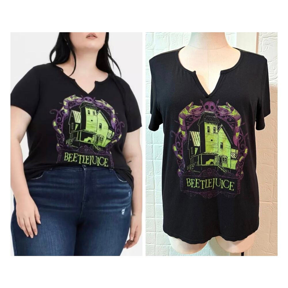 Torrid 3 (3X 22/24) Beetlejuice Movie‎ Skull V-Neck Graphic T Shirt Punk Gothic